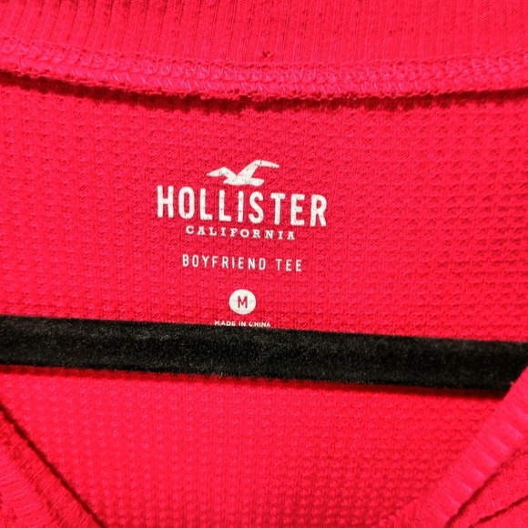 Hollister Boyfriend Tee Women's Thermal Long Sleeve Crew Neck Shirt Red Sz M - Picture 4 of 4